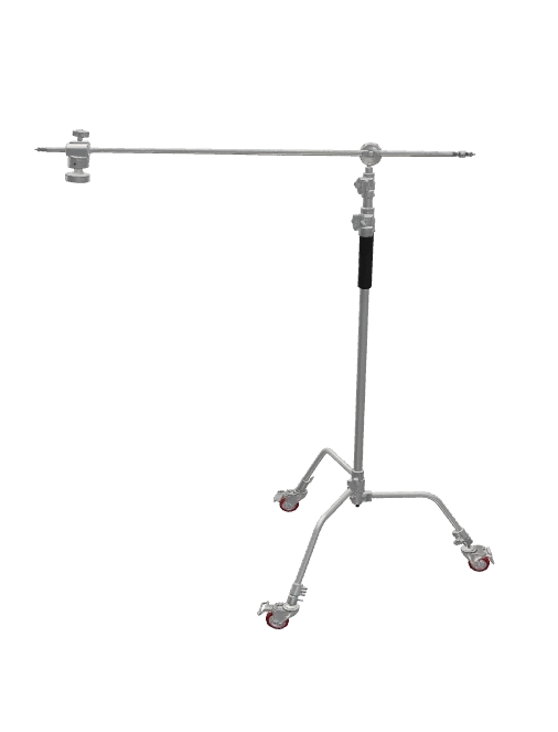 Maqueta 3D de un C-stand con el brazo desplegado