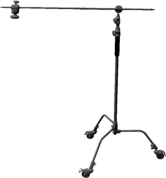 Maqueta 3D de un C-stand con el brazo desplegado